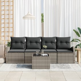 vidaXL Σετ Σαλονιού Κήπου 5 κομματιών με Μαξίλια Γκρι Πολυ Ρατάν