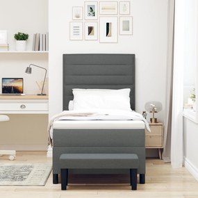 vidaXL Κρεβάτι Box Spring με Στρώμα & Παγκάκι Σκούρο Γκρι 90x190 εκ. Ύφασμα