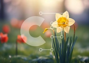 Intra Συλλεκτικό Ξύλινο Παζλ Plywood 4mm - Κίτρινος ασφόδελος σε ένα πράσινο χωράφι Σε Ξύλινο Κουτί - Διαστάσεις: 10x10 cm – 25 κομμάτια