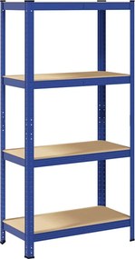 vidaXL Ραφιέρα 4 Επιπέδων Μπλε από Ατσάλι &amp; Επεξεργασμένο Ξύλο