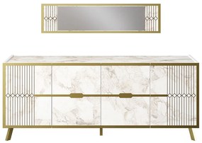 Μπουφές Με Καθρέπτη Frida (Σετ 2Τμχ) 788DEC4052 180x46x72cm White-Gold