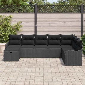 vidaXL Σετ Καναπέ Κήπου με μαξιλάρι 8 pcs Μαύρο Πολυ ράταν