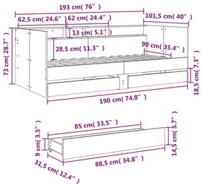 Καναπές-Κρεβάτι με Συρτάρια Καφέ Δρυς 90x190 εκ. Επεξ. Ξύλο - Καφέ