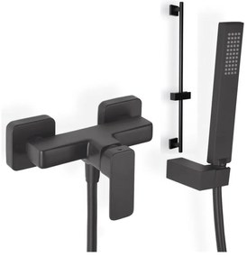 Eurorama Quadra Black Matt Μπαταρία Ντουζιέρας με Tηλ, Eπίτοιχο Στήριγμα Τηλ+PVC Σπιράλ+1,5μ+Βέργα ντους FLUTE 70εκ.