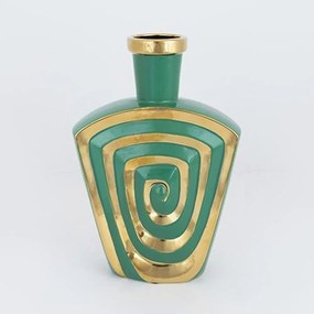 Βάζο Κεραμικό 752-20343 20,2x7x30cm Green-Gold Estheti Home Κεραμικό
