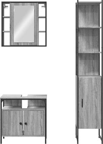 vidaXL Σετ Επίπλων Μπάνιου 3 Τεμαχίων Γκρι Sonoma Επεξεργασμένο Ξύλο