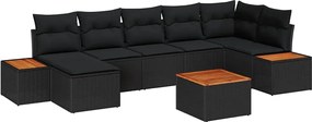 vidaXL Σετ Καναπέ Κήπου με μαξιλάρι 8 pcs Μαύρο Πολυρατάν