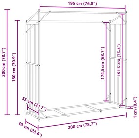 Ράφι για καυσόξυλα με κάλυμμα βροχής 200x60x200 εκ. - Μαύρο