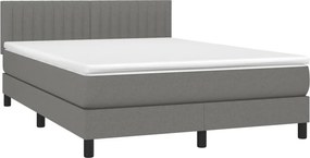 vidaXL Κρεβάτι Boxspring με Στρώμα Σκούρο Γκρι 140x190 εκ. Υφασμάτινο