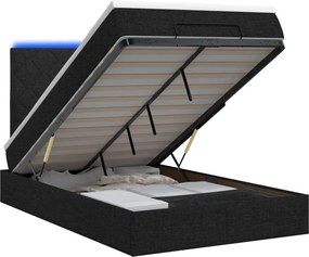vidaXL Κρεβάτι Ottoman με Στρώμα και LED Μαύρο 120 x 200 cm Ύφασμα