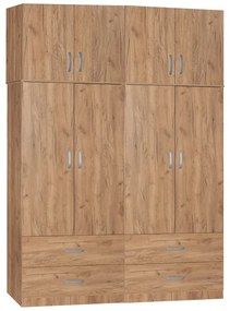 Intrahome Ντουλάπα ρούχων τετράφυλλη με πατάρι Zelia B Intrahome με 4 συρτάρια χρώμα oak 158x42x240εκ | SKU: INTRAPA-350111183