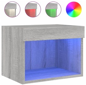 vidaXL Κομοδίνο Επιτοίχιο με Φώτα LED Γκρι Sonoma