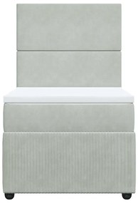 vidaXL Κρεβάτι Boxspring με Στρώμα Ανοιχτό Γκρι 90x190 εκ. Βελούδινο