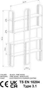 Βιβλιοθήκη Μαύρο SIERRA 124x26x182