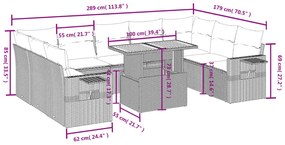 vidaXL Σαλόνι Κήπου 10 Τεμαχίων Γκρι από Συνθετικό Ρατάν με Μαξιλάρια