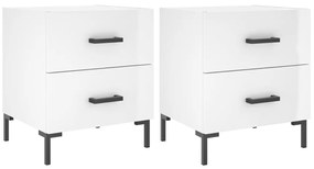 vidaXL Κομοδίνα 2 τεμ Γυαλ. Λευκό 40 x 35 x 47,5 εκ. από Επεξεργ. Ξύλο
