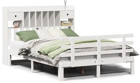 Κρεβάτι Βιβλιοθήκη Χωρίς Στρώμα 160x200 εκ Μασίφ Ξύλο Πεύκου - Λευκό