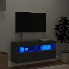 vidaXL Έπιπλο Τοίχου Τηλεόρασης με LED Μαύρο 100x30x40 εκ.