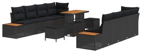 Σετ Καναπέ Κήπου με μαξιλάρι 11 pcs Μαύρο Πολυ ράταν