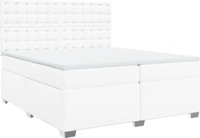 vidaXL Κρεβάτι Boxspring με Στρώμα Λευκό 200x200 εκ. Συνθετικό Δέρμα