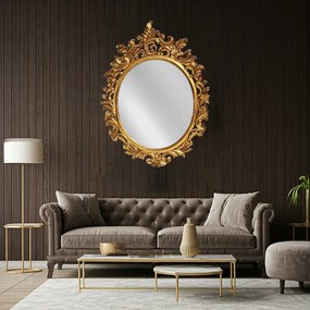 Artekko Mirroki Ξύλινος Oval Χρυσός Σκαλιστός Καθρέπτης Τοίχου (110 x 85)cm - 667-4008-A - 667-4008-A