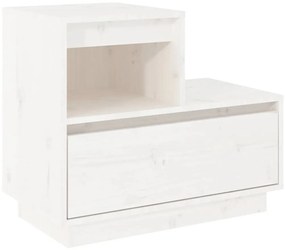 vidaXL Κομοδίνο Λευκό 60 x 34 x 51 εκ. από Μασίφ Ξύλο Πεύκου