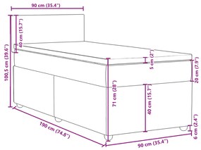 Κρεβάτι Boxspring με Στρώμα Σκούρο Γκρι 90x190 εκ. Υφασμάτινο - Γκρι