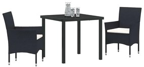 vidaXL Σέτ φαγητού για κήπο με μαξιλάρι 3 pcs Μαύρο Πολυ ράταν