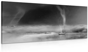 Εικόνα του βόρειου σέλας πάνω από μια παγωμένη λίμνη σε άσπρο και μαύρο - 120x60