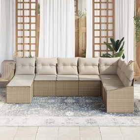 vidaXL Σετ Καναπέ Κήπου 8 pcs Μπεζ Πολυ ράταν