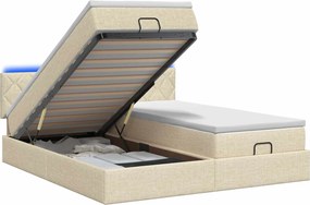vidaXL Κρεβάτι Ottoman με Στρώμα και LED Κρεμ 180 x 200 cm Ύφασμα