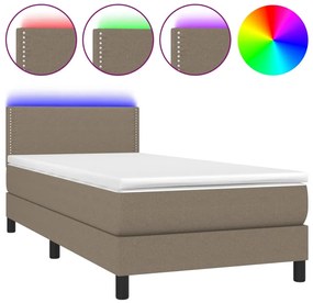 vidaXL Κρεβάτι Boxspring με Στρώμα &amp; LED Taupe 90x200 εκ. Υφασμάτινο