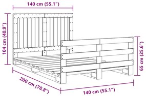 Πλαίσιο Κρεβατιού με Κεφαλάρι 140x200 εκ. από Μασίφ Ξύλο Πεύκου - Καφέ