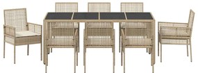 vidaXL Σέτ φαγητού για κήπο 9 pcs Μπεζ συνθετικό ρατάν