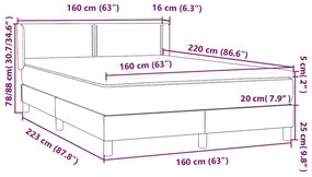 Box Spring Κρεβάτι με στρώμα Σκούρο γκρι 160x220 cm Βελούδινο - Γκρι