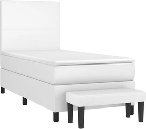 vidaXL Κρεβάτι Boxspring με Στρώμα Λευκό 90x190εκ. από Συνθετικό Δέρμα