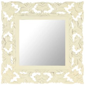 Καθρέφτης Σκαλιστός στο Χέρι Λευκός 50x50 εκ. Μασίφ Ξύλο Μάνγκο - Λευκό