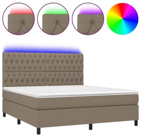 Κρεβάτι Boxspring με Στρώμα &amp; LED Taupe 180x200 εκ. Υφασμάτινο - Μπεζ-Γκρι