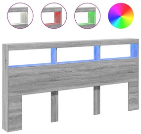 vidaXL Κεφαλάρι με Αποθηκ. Χώρο & LED Γκρι Sonoma 200x17x102 εκ.