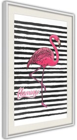 Αφίσα - Flamingo on Striped Background - 40x60 - Χρυσό - Με πασπαρτού