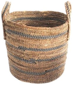 Καλάθι Από Φύλλο Μπανανιάς 00.06.61385 Ριγέ Φ30x35cm Ψάθινο Natural-Black Mat
