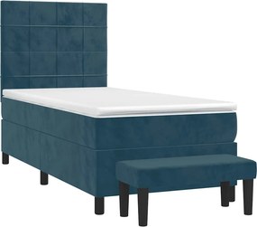 vidaXL Κρεβάτι Boxspring με Στρώμα Σκούρο Μπλε 100x200 εκ. Βελούδινο