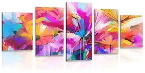 Αφηρημένα πολύχρωμα λουλούδια εικόνας 5 μερών - 100x50