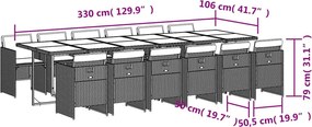 vidaXL Σετ Τραπεζαρίας Κήπου 13τεμ. Μαύρο από Συνθ. Ρατάν με Μαξιλάρια