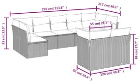 vidaXL Σαλόνι Κήπου Σετ 9 Τεμαχίων Γκρι Συνθετικό Ρατάν με Μαξιλάρια