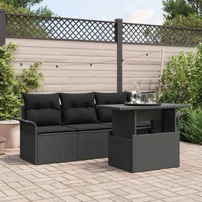vidaXL Σετ Καναπέ Κήπου με μαξιλάρι 5 pcs Μαύρο Πολυ ράταν