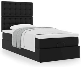 vidaXL Οθωμανικό κρεβάτι με στρώμα Μαύρο 90x200cm Faux Leather