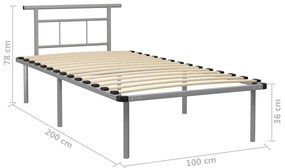 vidaXL Πλαίσιο Κρεβατιού Γκρι 100 x 200 εκ. Μεταλλικό