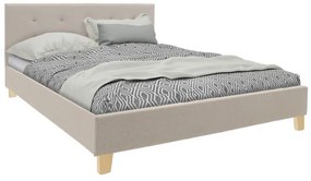 Επενδυμένο Κρεβάτι Mago Ημίδιπλο Εκρού με Φυσικό Ξύλινο Πόδι 140x200εκ. 147x214x88 εκ.