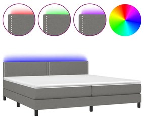 Κρεβάτι Boxspring με Στρώμα &amp; LED Σκ.Γκρι 200x200εκ. Υφασμάτινο - Γκρι